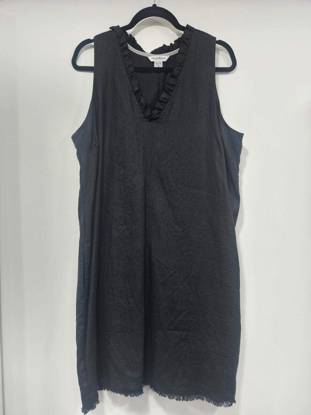 Tommy Bahama Black Linen Sleeveless Ruffle V-Neck Shift Dress XL